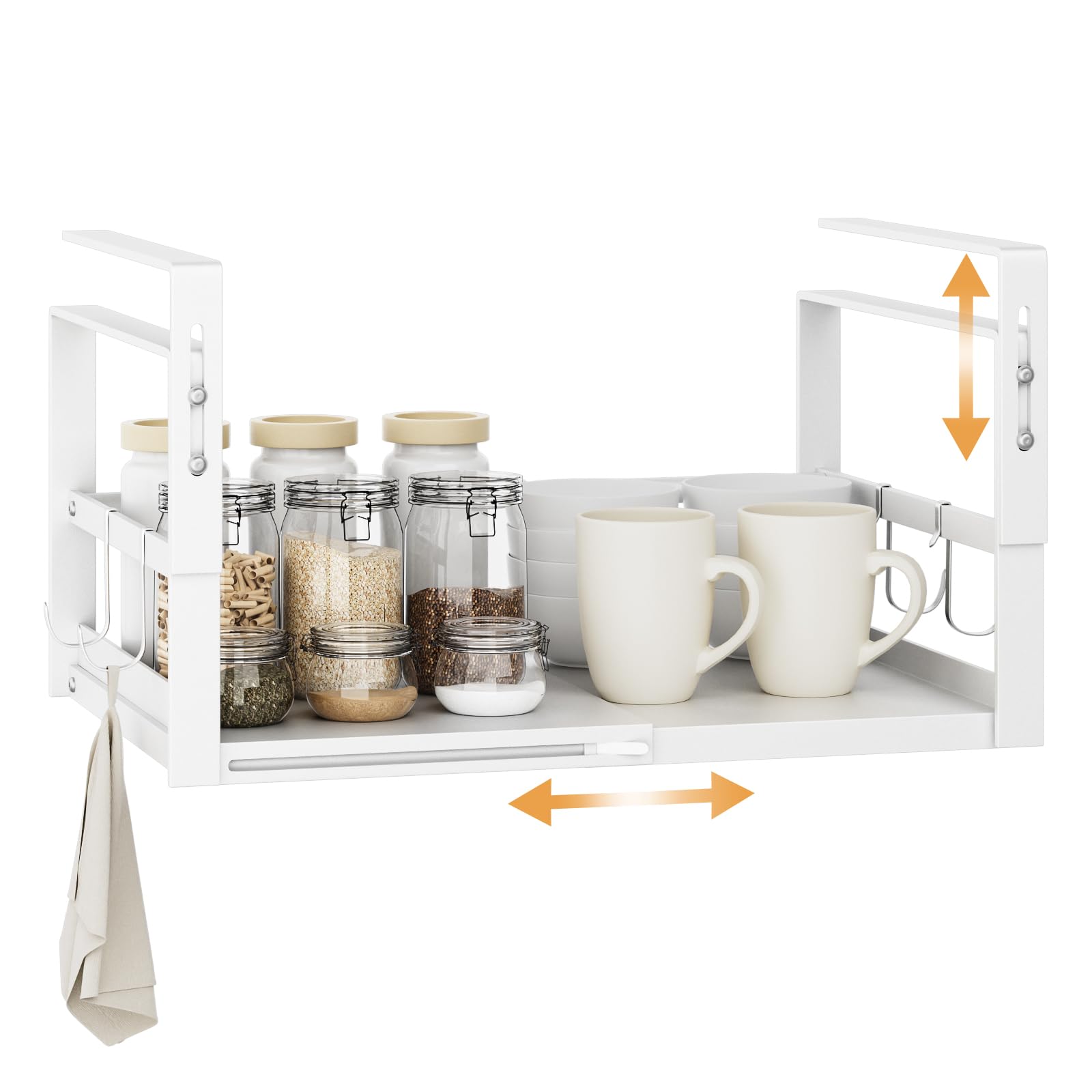 

Metowin Выдвижной Подвесной Органайзер для Специй Кухонный Подвесной Включает 4 Сборных Полки Ширина x Глубина x Высота, Подвесной Органайзер для Шкафа, Стойка, Экономия Места, белый