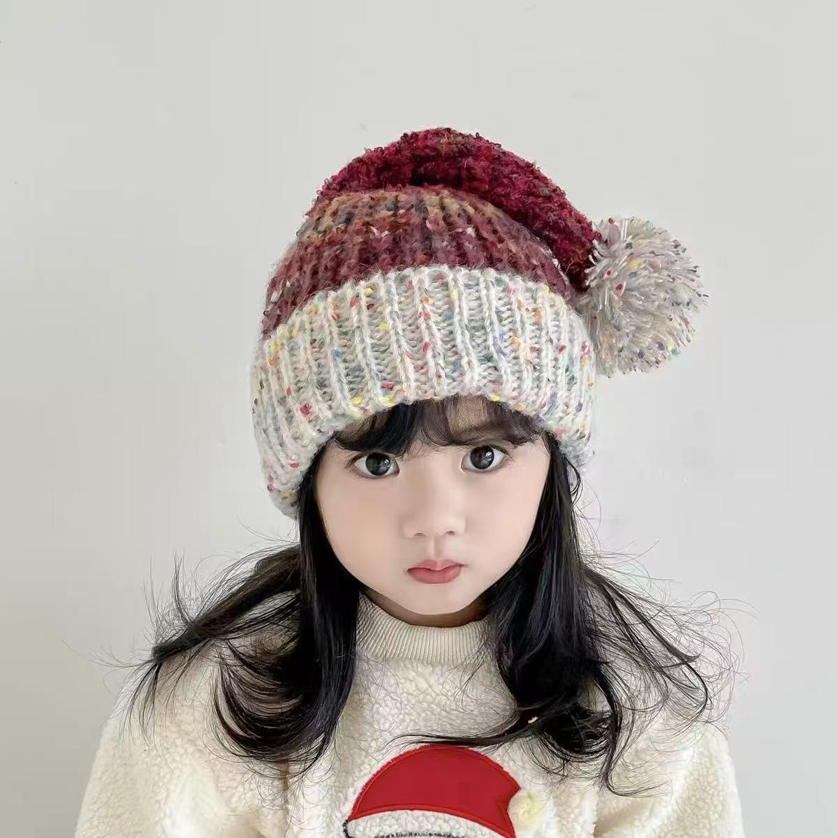 Adorable Baby Winter Knit Hat - Multi-Color Bobble, Korean Style, Christmas Theme, Cozy Wool Blend 46-52 cm