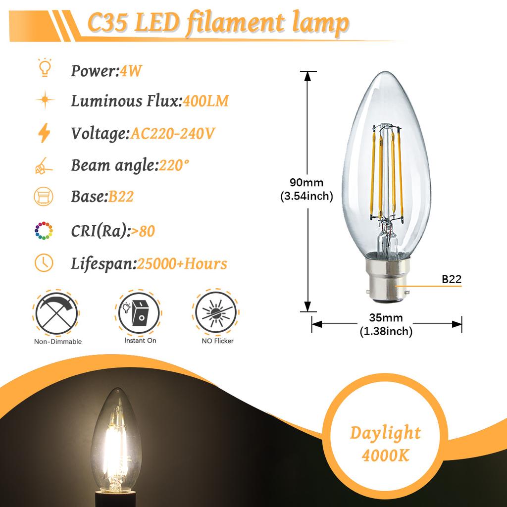 6PCS LED Filament Light Bulb Retro Edison E27 E14 B22 4000K 2700K 220V A60 G45 C37 Vintage Ampoule Incandescent Bulb Edison Lamp