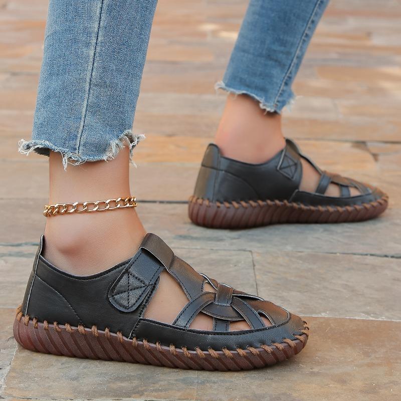 Fashion Women Sandals 2024 Summer Shoes Leather Covered Toe Soft Casual Walking Openwork Big Size Platform Sandals