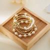 5-Piece Gold-Tone Beaded Bracelet Set with Faux Pearls, Stackable for Daily Wear