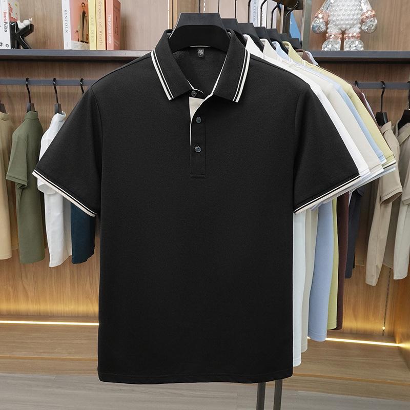 

Men s Silk-Blend Short-Sleeve Polo Shirt - Casual Lapel Knit Top L чорний