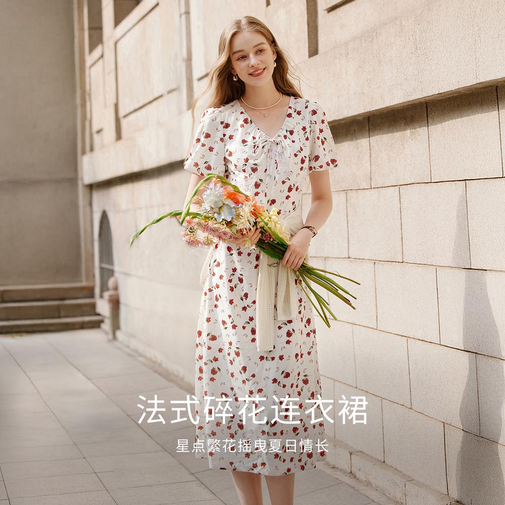 French Floral V-neck Dress