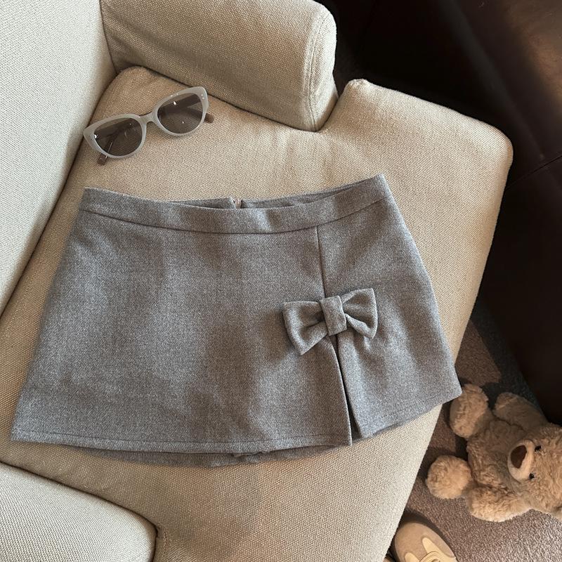 2025 Design Women s Christmas New Year Red Woolen Skirt - Slimming Autumn Winter Half-Length Bow Detail Skirt M серый