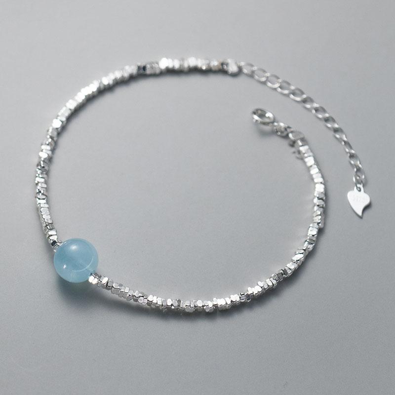 Handmade Vintage 925 Sterling Silver Broken Silver Beads Blue Crystal Bracelet for Women Luxury Wedding Jewelry