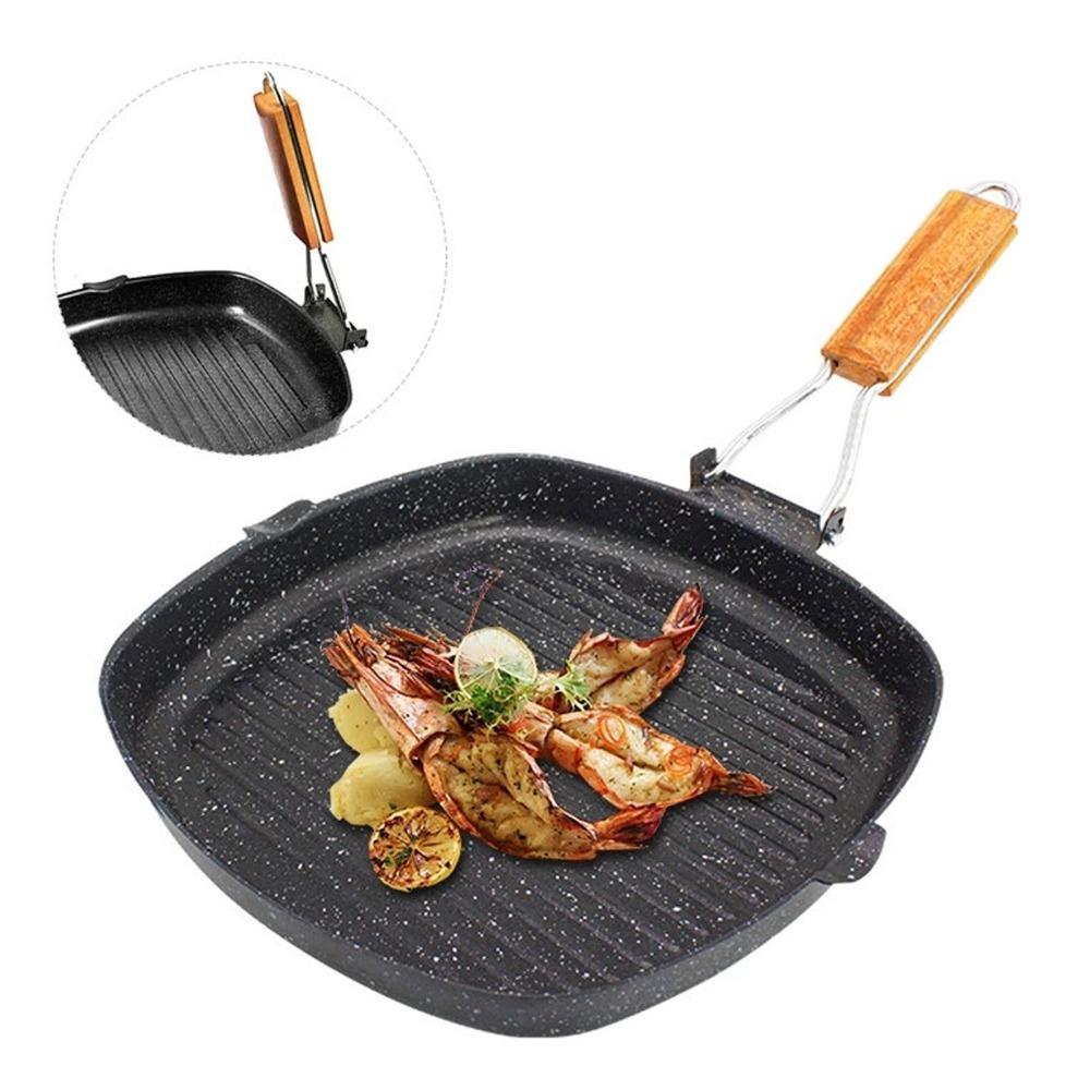 Folding Handle Frying Pan Nonstick Grilling Skillet Steak Special Pan Grill Pan  Camping/Household