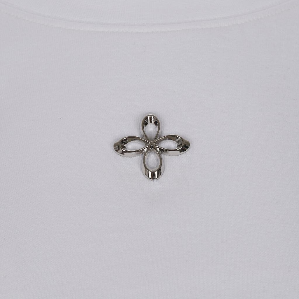 SURGERY Asymmetrical Metal Clover Logo Crop T-Shirt White