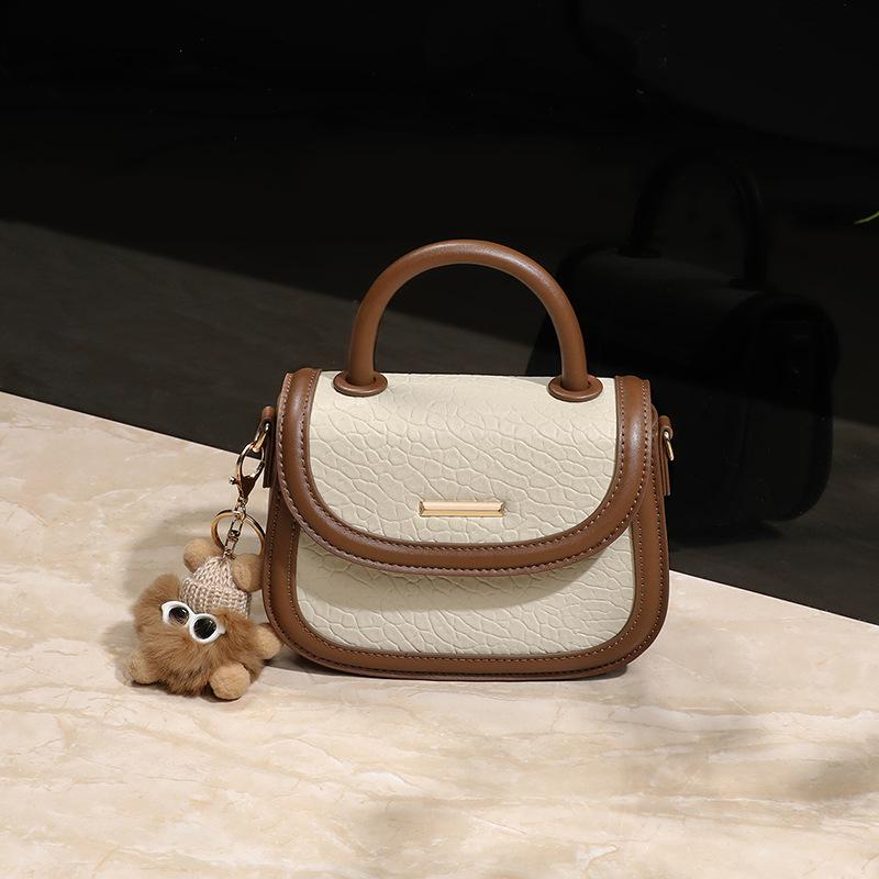 New Women's Bag  Crossbody Bag  Small Bag  Fashionable Handbag  Leather  Contrasting Versatile Saddle Bag