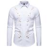 Spring Men's Flower Embroidery Long Sleeve Shirt Casual Exquisite Embroideried Solid Business Office Shirts Male Party Nightclub