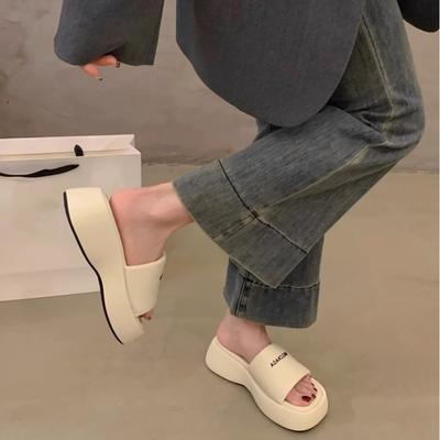 Slippers with Skirts, Summer Muffin Thick-bottomed One-word Drag, Women's Year Increases, Black Outer Wear Sandals, Korean Version Trend