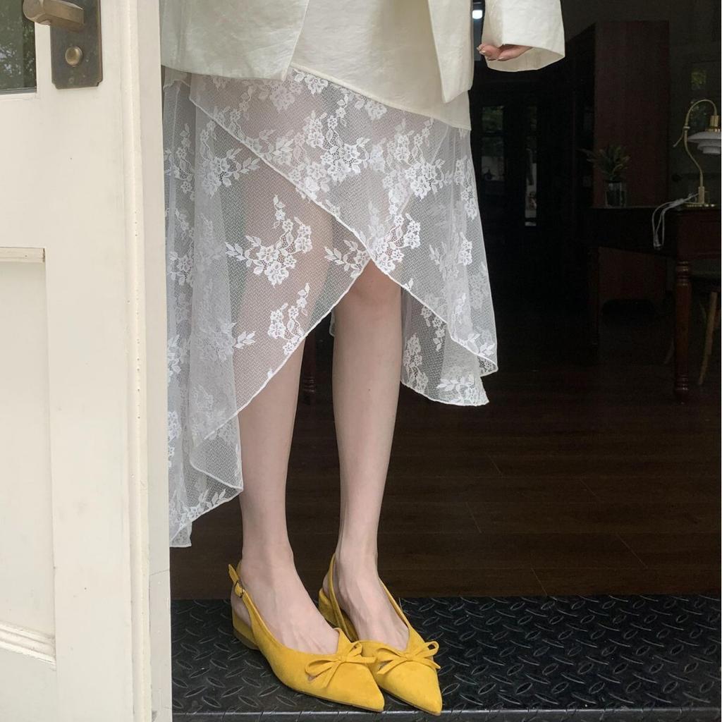 DAPAISHOW 2025 Niche Bag Head Sandals Temperament Elegant Bow Pointed Head Light Mouth Wedge Heel High Heels