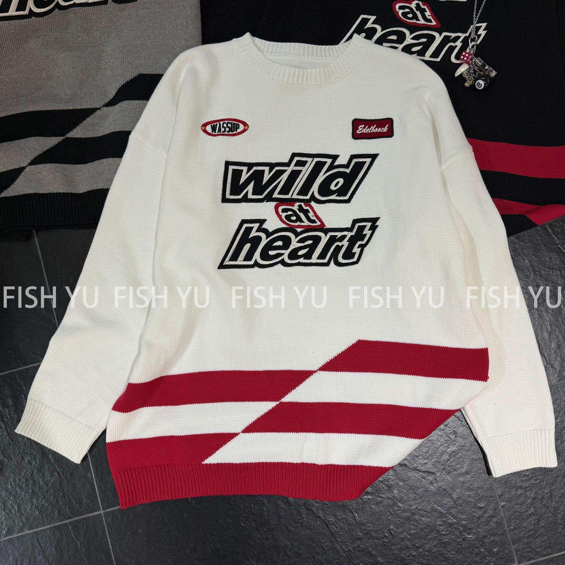 

FISHYU Свитер трикотажный с вышивкой букв в стиле ретро-гонок 25673, Коллекция начала осени One Size белый