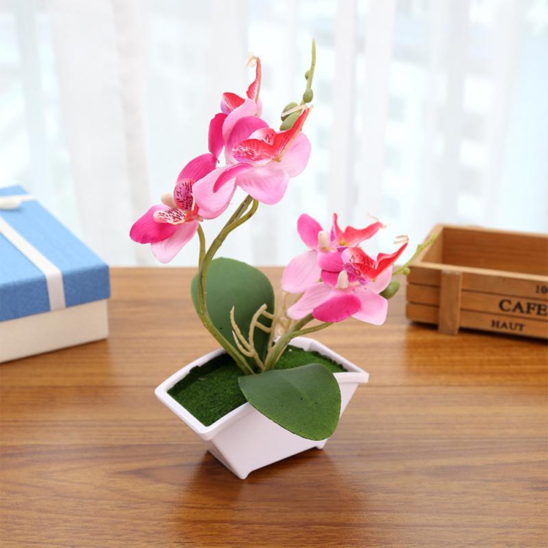 Simulate Butterfly Orchid with Flowerpot Potted Artificial Plant Home Garden Office Decoration