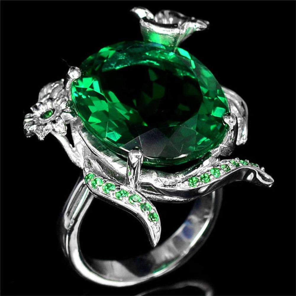 

Emerald Gemstone Turtle Ring for Women Unique Phoenix Bird Design Fashion Jewelry Gift no. 6 зелёный