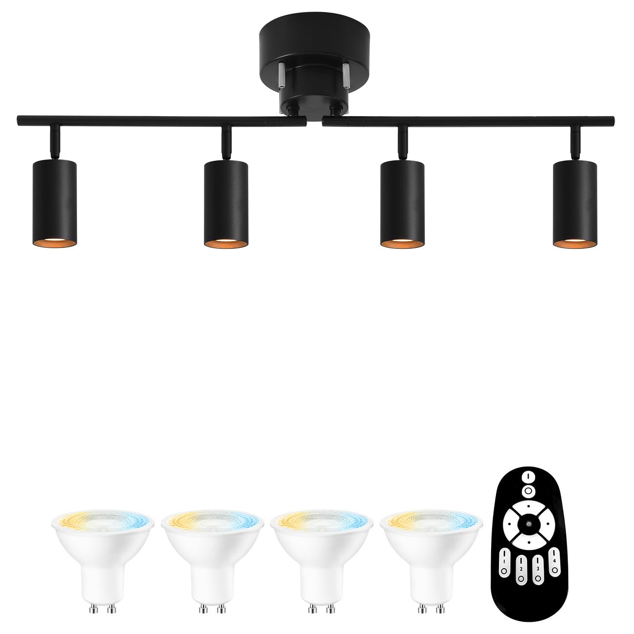 

PNRLUX Stylish 4-Light Ceiling Light, Living Room Lighting, Spotlight, E11 Base, Dimmable, Color-Adjustable, Nordic Design, Suitable for 6-8 Tatami