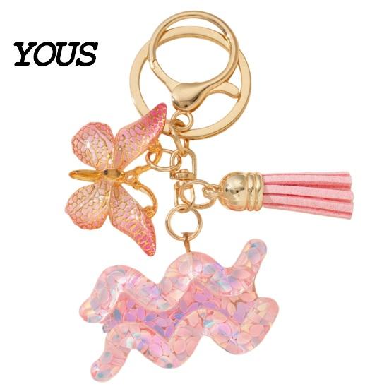 Lightweight Keychain Pendant, The Zodiac Charm with Butterfly Durable Tassel, Metal Keyring for Handbag Backpack Bag Pendant Small