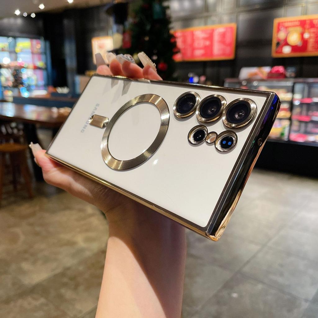 Suitable for Samsung S25 Ultra Electroplated Transparent Mobile Phone Case Magsafes Magnetic Suction S24 with Lens Film A17 Soft Case