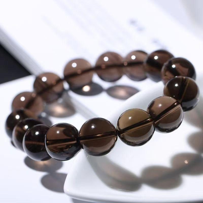 Natural Tea Crystal Bracelet for Men and Women, Single-loop Bracelet, Buddhist Beads, Solid Color Tea Crystal Bracelet, Pretty Smoky Quartz, Gift for