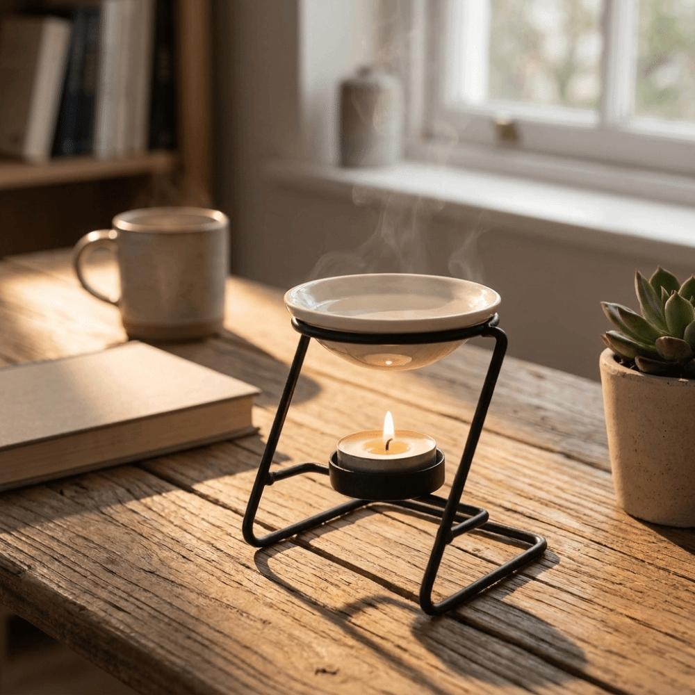 Iron Base Wax Melt Burner Ceramic Bowl Essential Oil Burner Z-shaped Aromatherapy Stove Bedroom