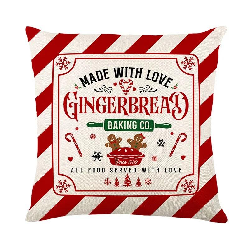 Christmas Pillow Cover Gingerbread Man Candy Cane Pattern Cushion Cover Stretch Removable For Living Room Sofa