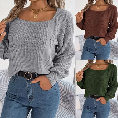 Women's Square Neck Twisted Sweater Fashion Pullover Design Office Comfortable Versatile Knitted Undercoat Top