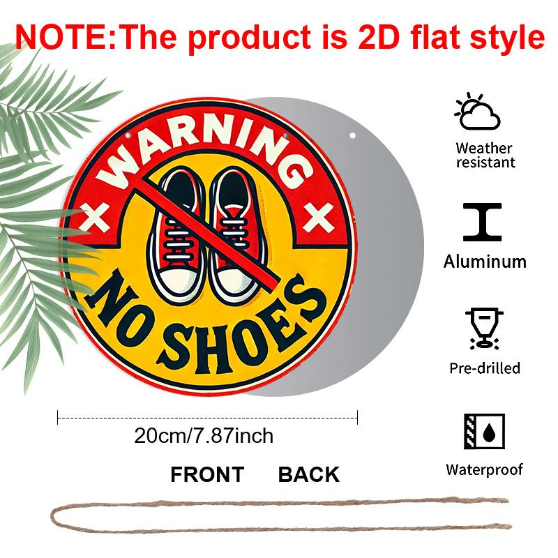 2D Flat, 1pc Round Warning No Shoes Aluminum Hanging Sign, Retro Red Yellow Remove Shoes Metal Wall Decor, Waterproof Door Sign for Home, Entryway