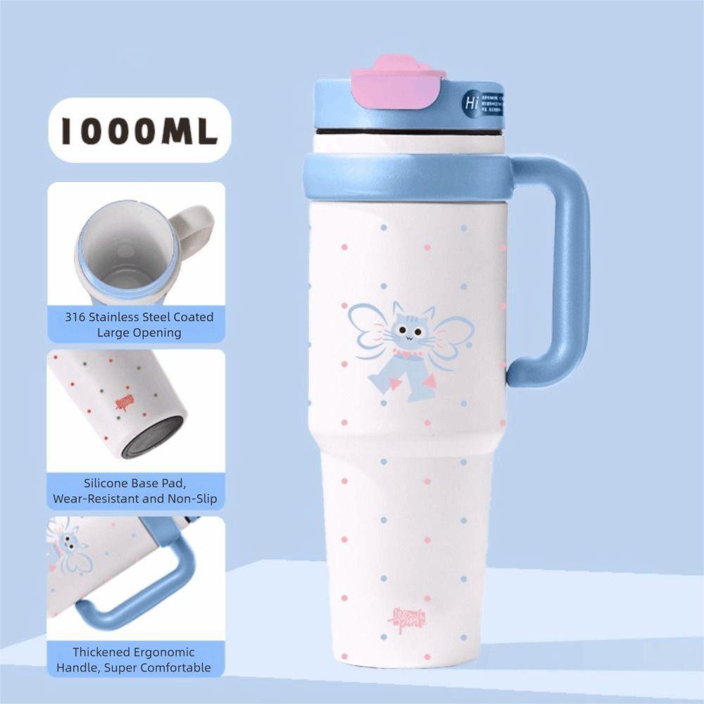 

with Handle and lids Thermal Water Bottle Cartoon Direct Drinking Cup Children Vacuum Cup Travel синій