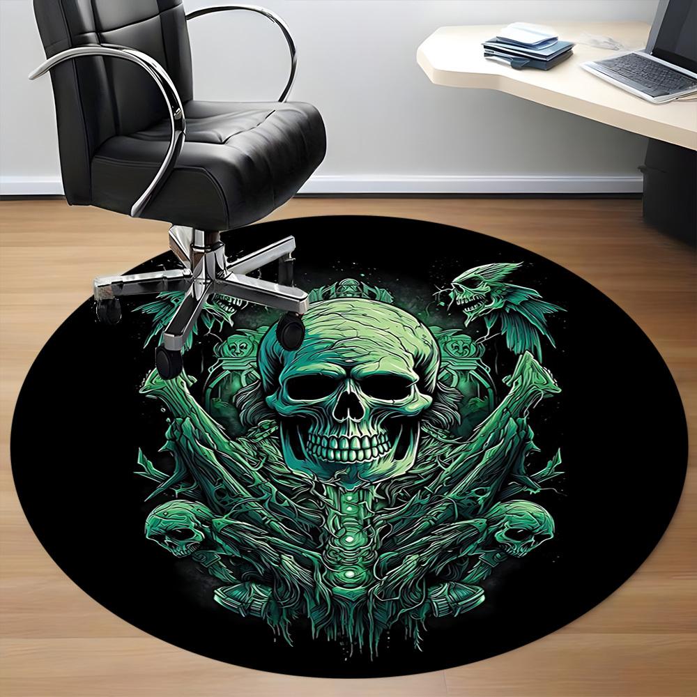 1pc Gothic Skull Carpet for Office Non-Slip, Round Carpet, Soft & Comfortable, Carpet for Office, Lightweight Round Floor Mat