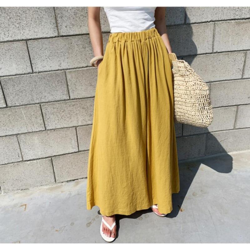 Summer Women's Fashion Solid Color Linen Wide Leg Pants Casual Pants Long Pants Women's Pants Trousers Women’s