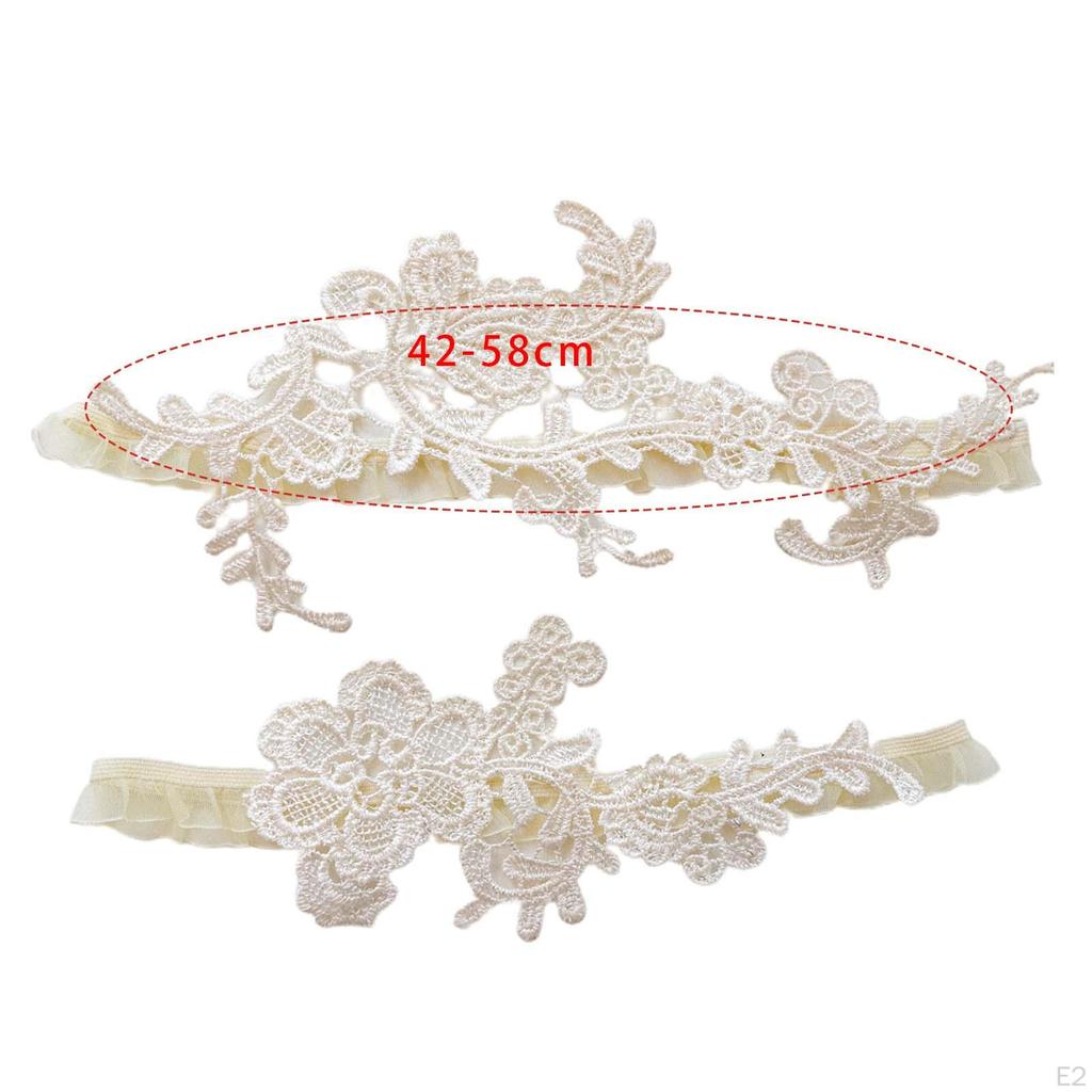 2 Pieces Bridal Garters Wedding Garter Set Thigh Rings Stretch Floral Pattern Lace Leg