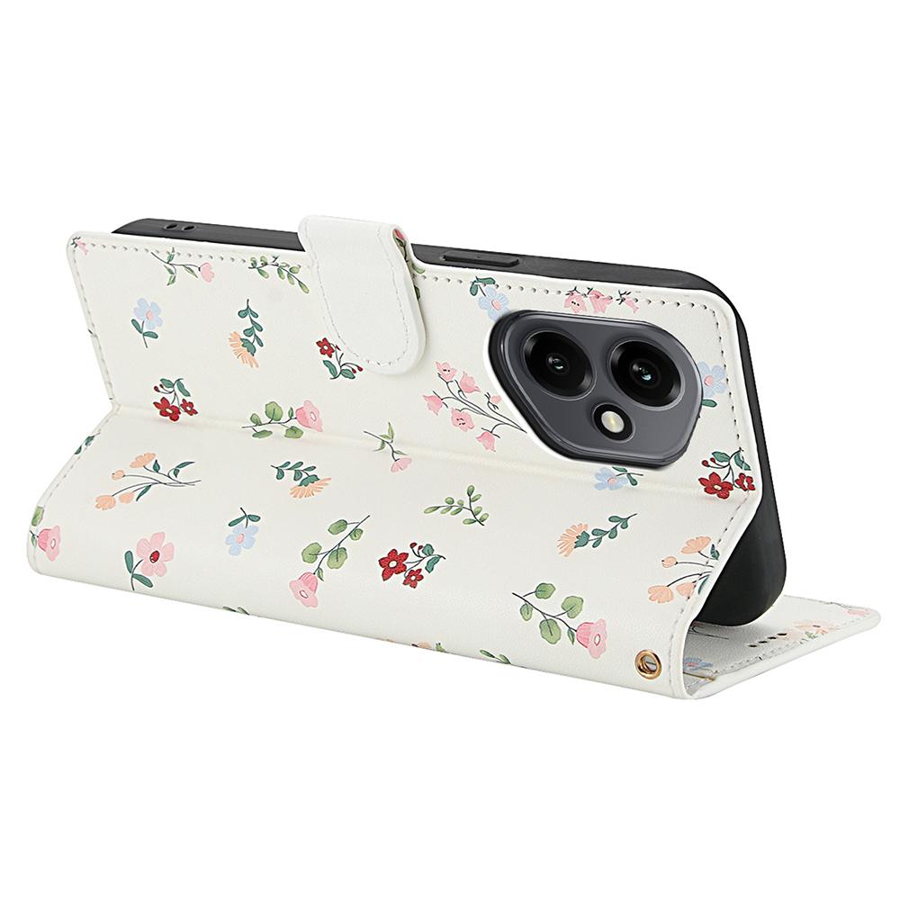 Für Honor 400 5G (Global) Brieftasche Hülle Rhombisches Blumendesign Leder Klapphandyhülle mit Riemen