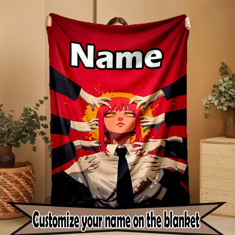 Custom Name Personalized Makima Chainsaw Man Print Blanket, Home Decor, Bedroom, Sofa, Camping, Couch, Gifts for Birthday ChristmasEnthusiasts