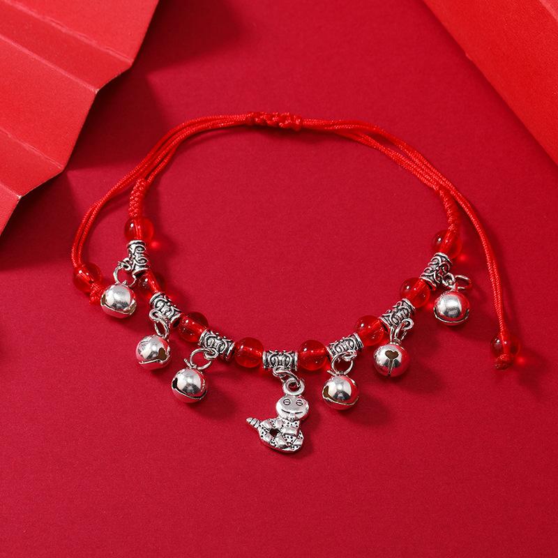 Zodiac red rope woven bell bracelet natal life men's and women's versatile hand rope anklet accessories
