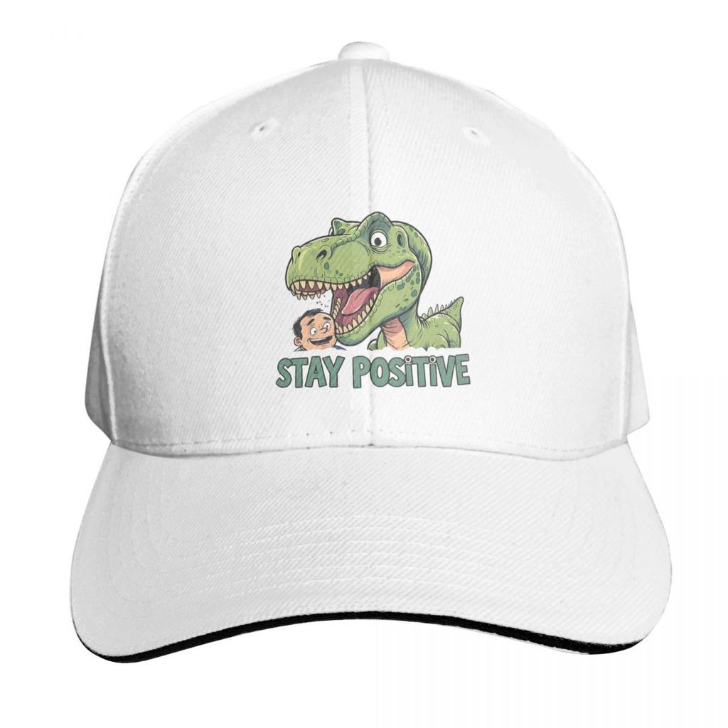 Stay Positive Funny TRex Dinosaur Sticker Cap Fashion Casual Baseball Caps Adjustable Hat Hip Hop Summer Unisex Baseball Hats