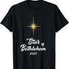 Star of Bethlehem  Jesus Birth Nativity Short Sleeve TShirt  Religious Christmas Apparel with Golden Star  Cursive Lettering