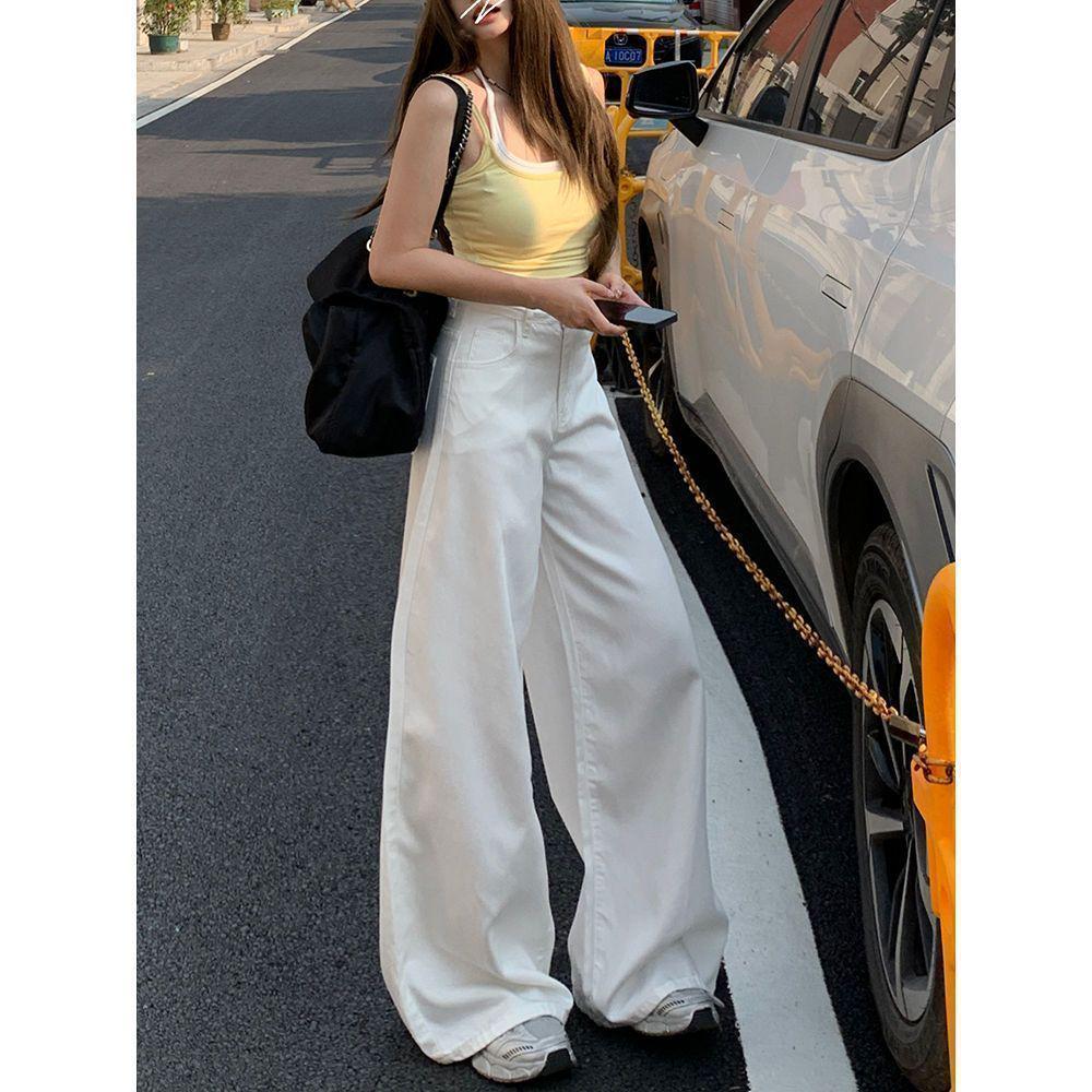 High-Waisted American Style Wide-Leg White Jeans: Summer 2026 Flattering Slimming Loose Straight Pants