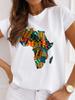 New Unisex's African-Style Casual Short-Sleeve T-Shirt, Loose-Fit Round-Neck Summer White T-Shirt, Printed Unisex's T-Shirt