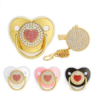 Chupete de lujo con forma de corazón para recién nacido, Clips con tapa, regalo para Baby Shower, mordedor de silicona, artículo para chupete, pezón, regalo para recién nacido
