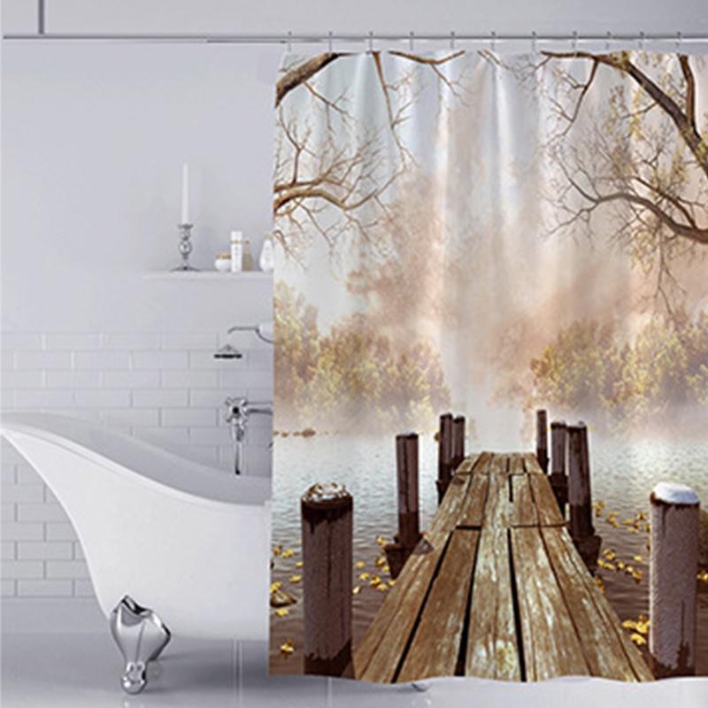 Lakeside Wharf Sea Bridge Blue Conch Starfish 3d Printing Digital Shower Curtain With Hooks