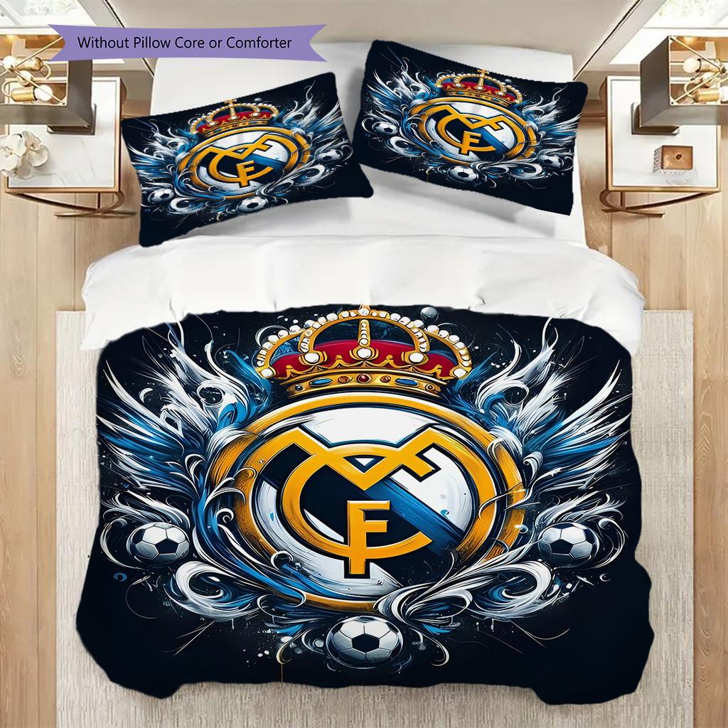 Real Madrid CF Vzorované povlečení Sada prošívaných dek s povlakem na polštář Domácí dekorace Narozeninový dárek (1 * povlak na přikrývku + 2 * povlak na polštář, bez výplně)