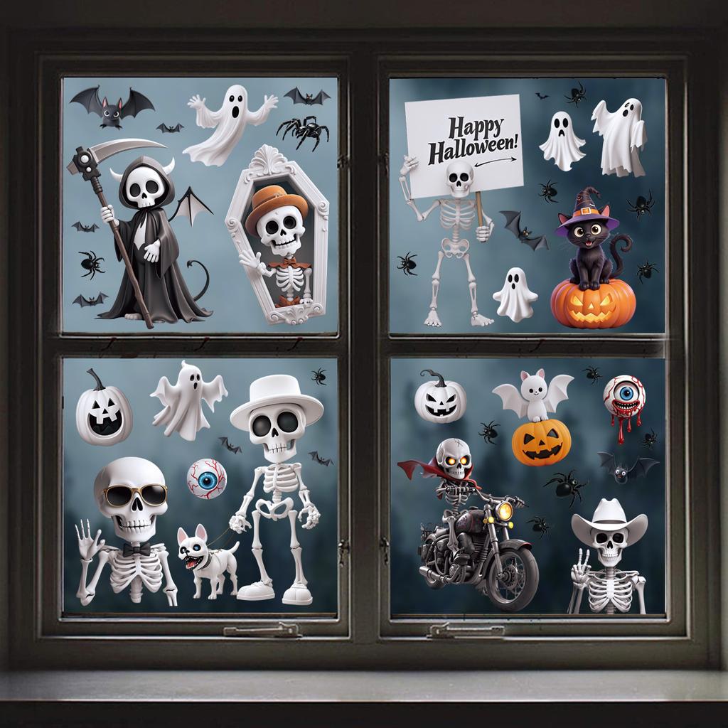 3D Halloween Cling Stickers Skull Ghost Witch for Window Door Party Home Decoration