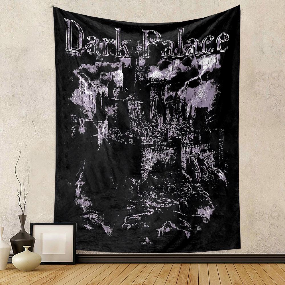Dark Palace Tapestry Wall Hanging, Mysterious Castle Art, Gothic Wall Decor for Bedroom Dorm
