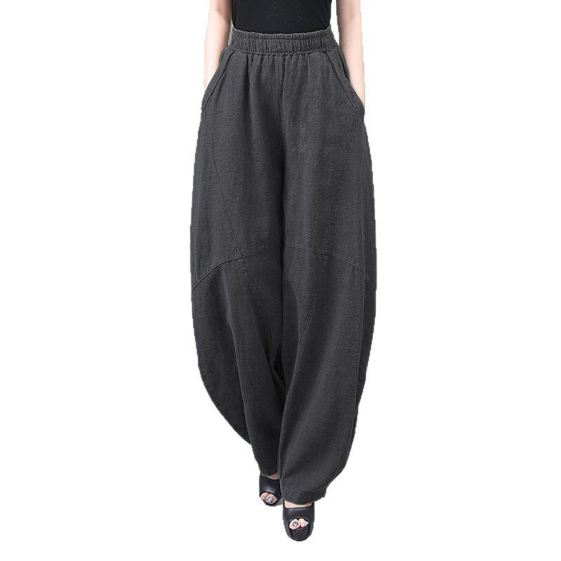New Retro Cotton Linen Women's Plus Size Tai Chi Harem Pants - Wide Leg Lantern Trousers for Spring, Summer, and Autumn