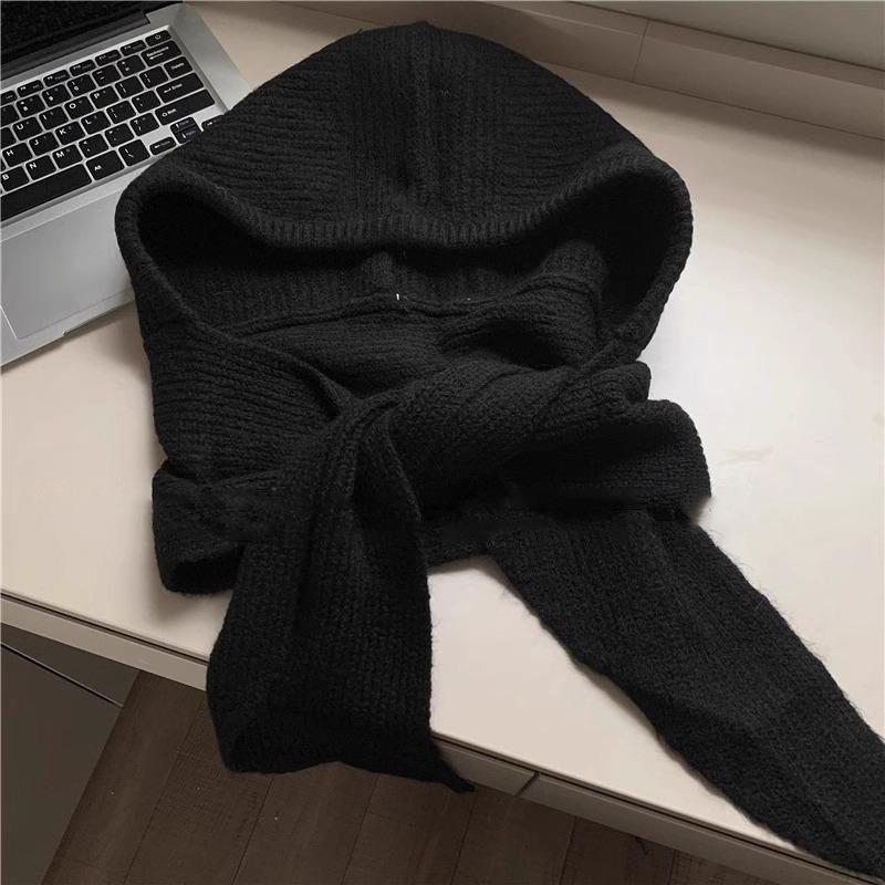 Contains wool fashionable retro balaclava hat women's autumn and winter warm hat scarf integrated new 2025