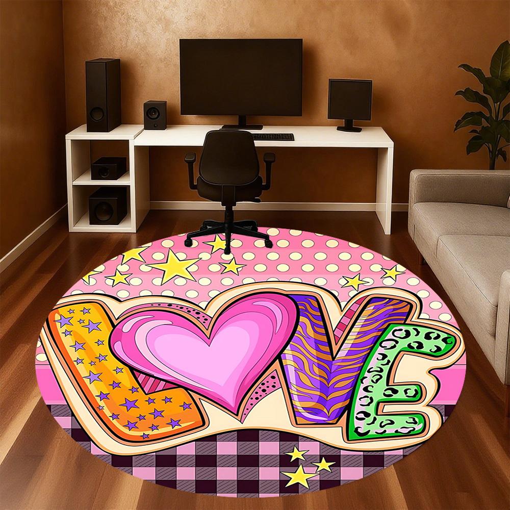 1pc love pattern Round Chair mat Area Rug - Non-Slip, Floor Mat for Office, Bedroom, and Indoor Decor c1125065