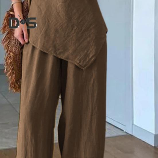 2-teiliges Outfit für Damen mit unregelmäßigem Saum, ärmelloses Oberteil mit Rundhalsausschnitt, Hose mit weitem Bein, Lounge-Set, lässiger Sommer-Trainingsanzug