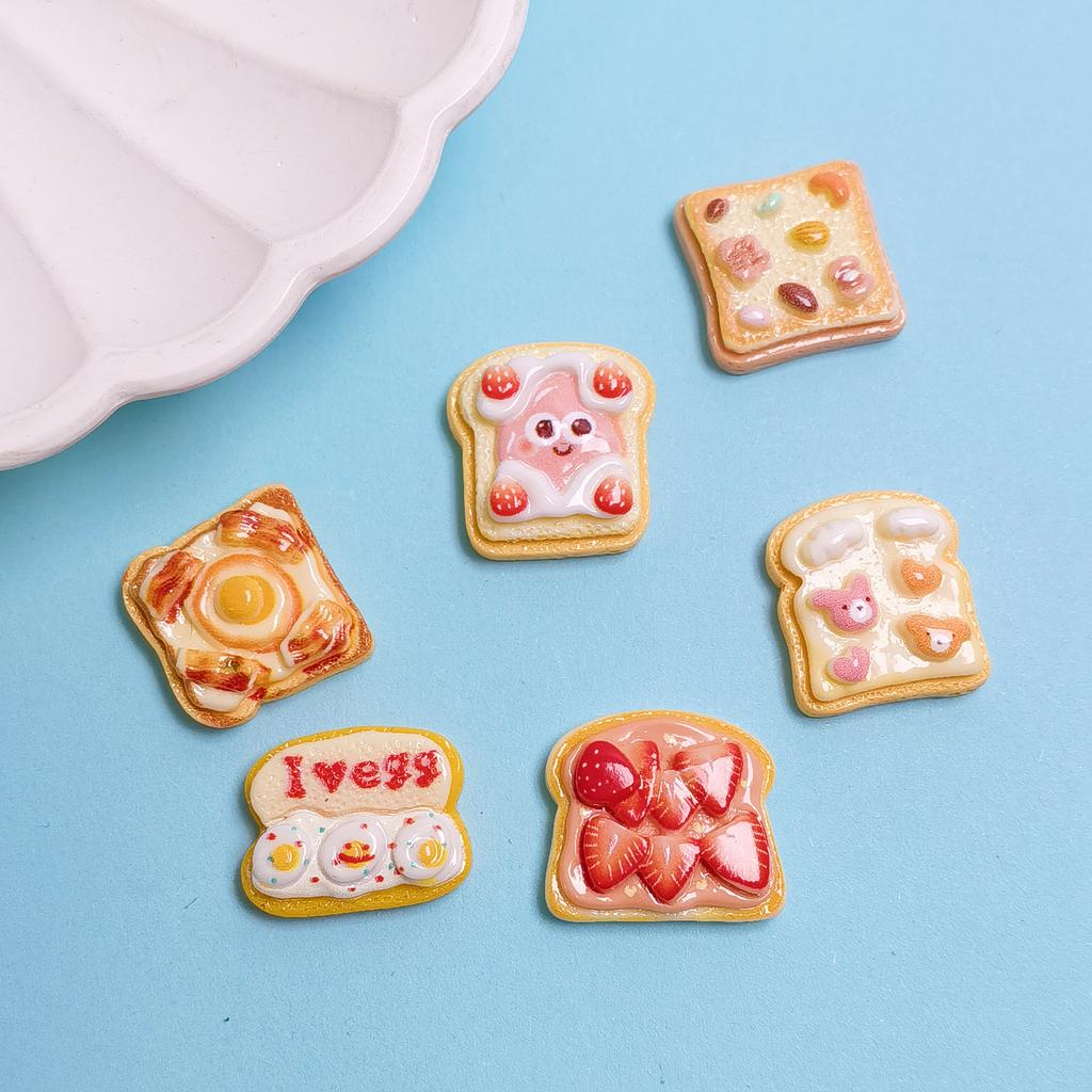 100Pcs Lifelike Toast Bread Resin Miniature Doll House Food Embellishments Flatbacks for Crafts Scrapbooking Phone Case Decor