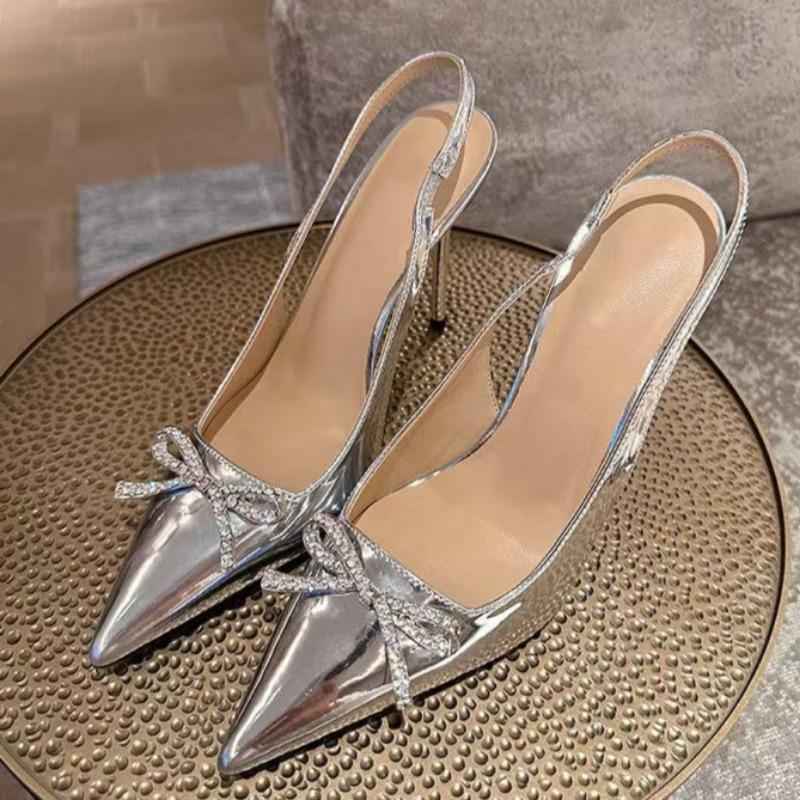 Summer New Baotou Sandals Women's Pointed Head Shallow Mouth Rhinestone Butterfly Knot Anti-slip Wear-resistant High Heels