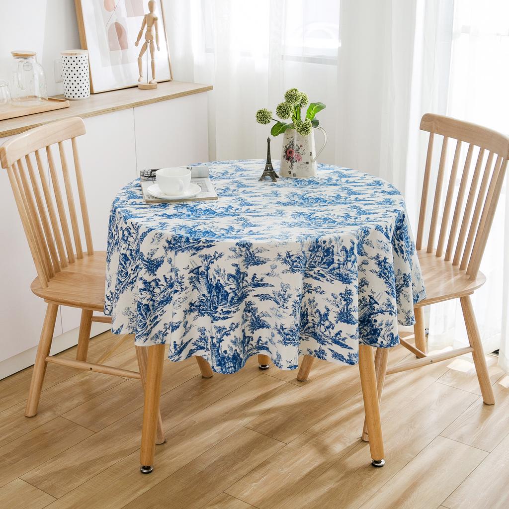 Flower Printing Cotton and Linen Dining Table Cloth Round Living Room Suitable for Holiday Dining Rooms Family Gatherings, Birthday Parties