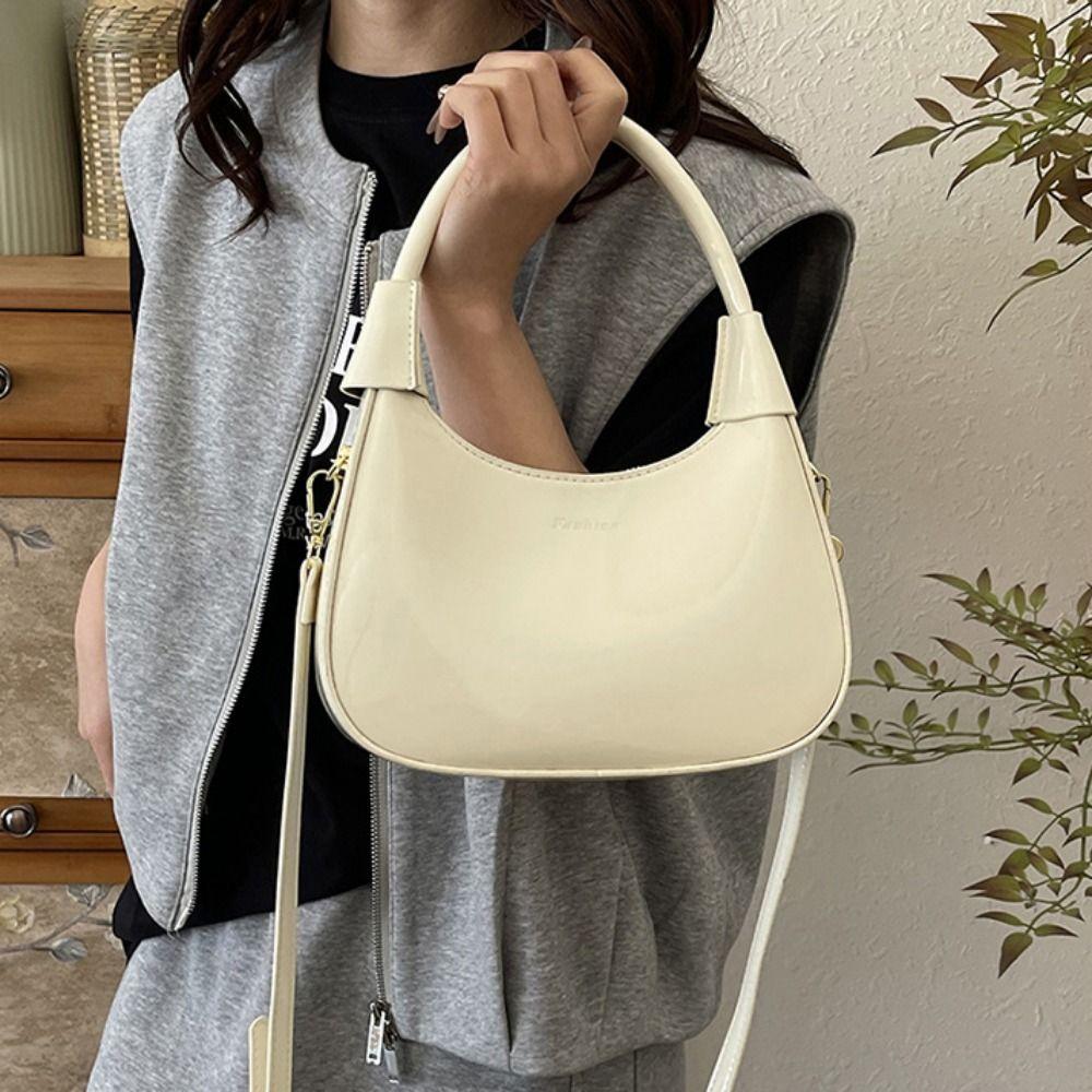 Elegant PU Hobo Bag Solid Color Texture Handbag Storage Bag French Underarm Bag Women